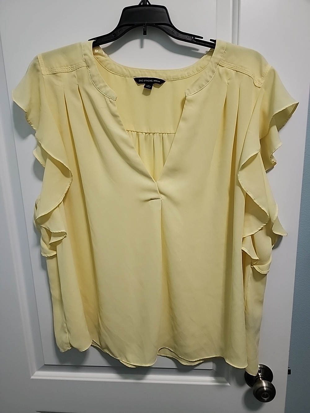 Zac & Rachel Pale Yellow Ruffle Sleeve V-Neck Blouse